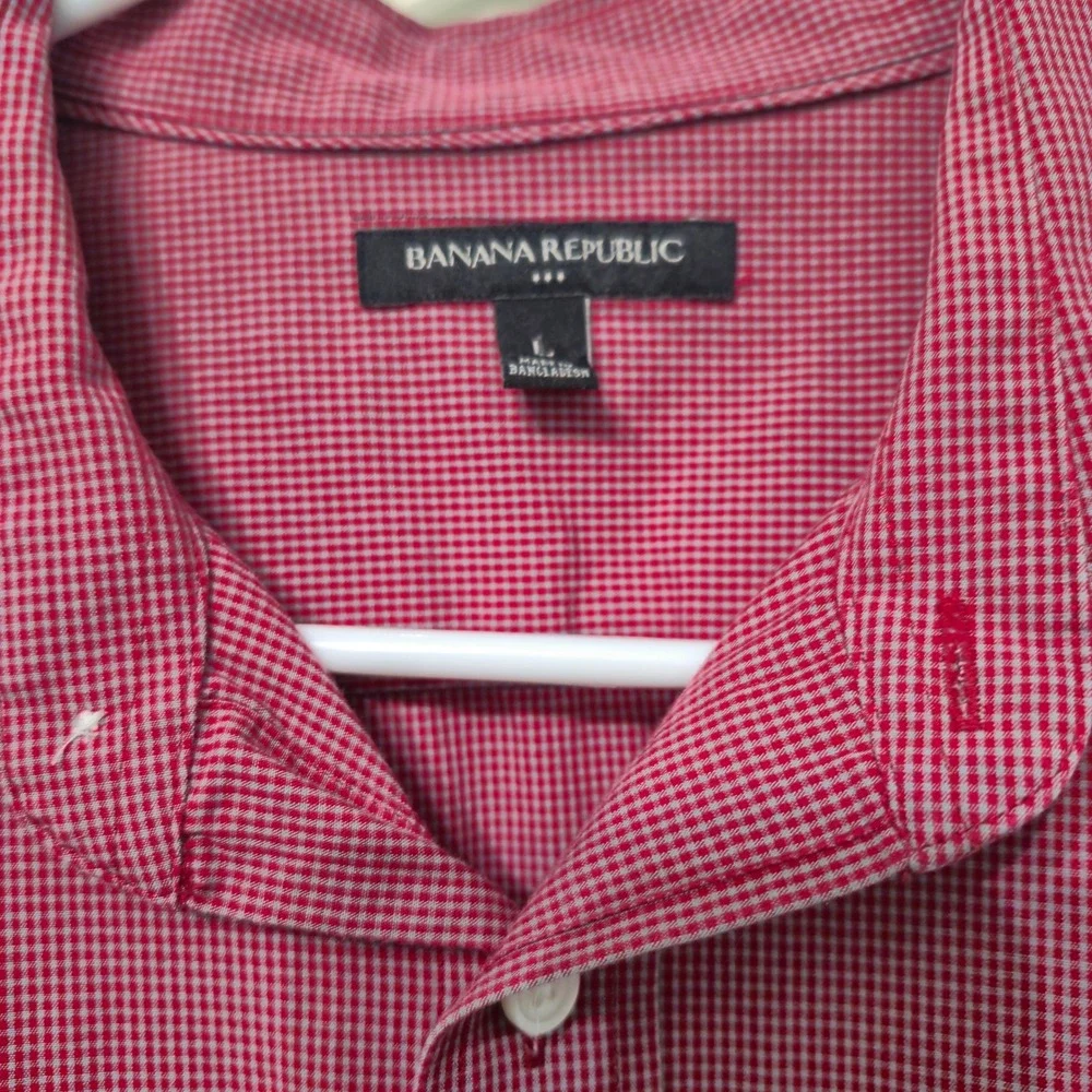 Banana Republic Mens Red White Micro Gingham Button Down Shirt Long Sleeve Large
